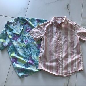Sonoma Kids Tropical Floral and Pink Striped Button Down Shirts Bundle